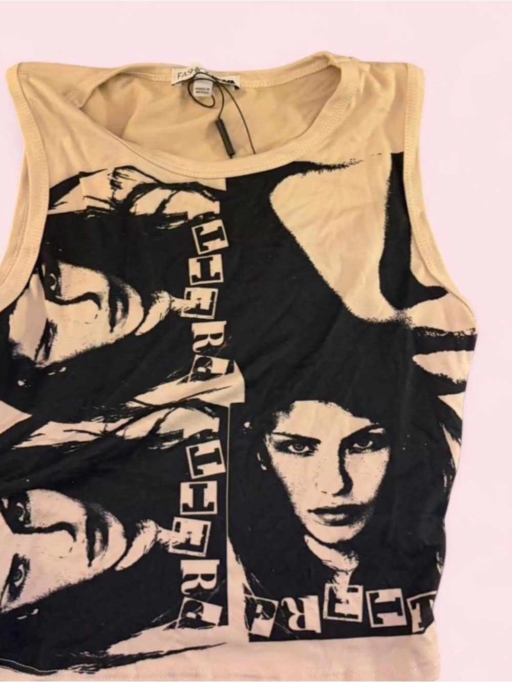 Beige & Black Graphic Tank Top